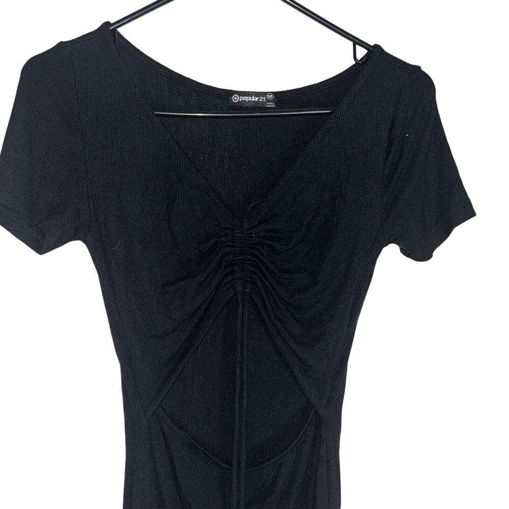 Popular 21 Ribbed Black Dress Short Sleeve Stretch Dress Size M